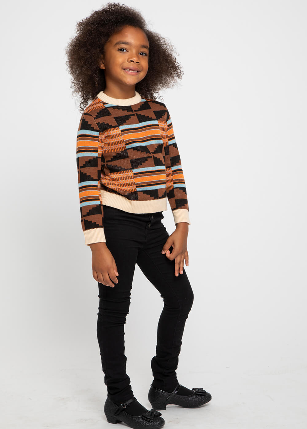 Oma Kids' African Print Sweater (Brown Orange Kente)