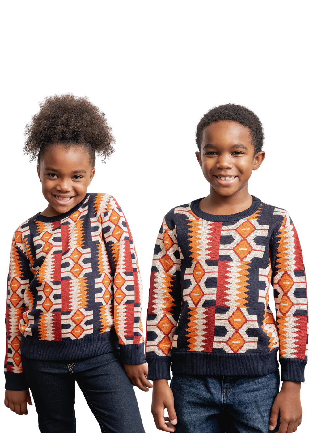 Oma African Print Kids' Sweater (Cream Orange Kente)