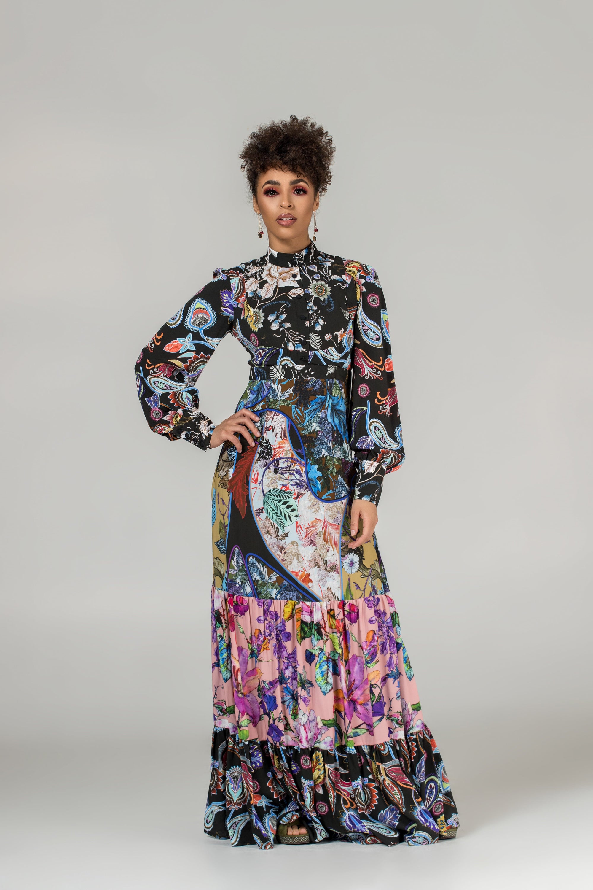 Renaissance Paisley Floral-Print Gown