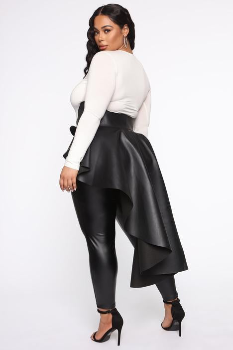 Black Belt Faux Leather Cocktail Midi Skirt and Pants