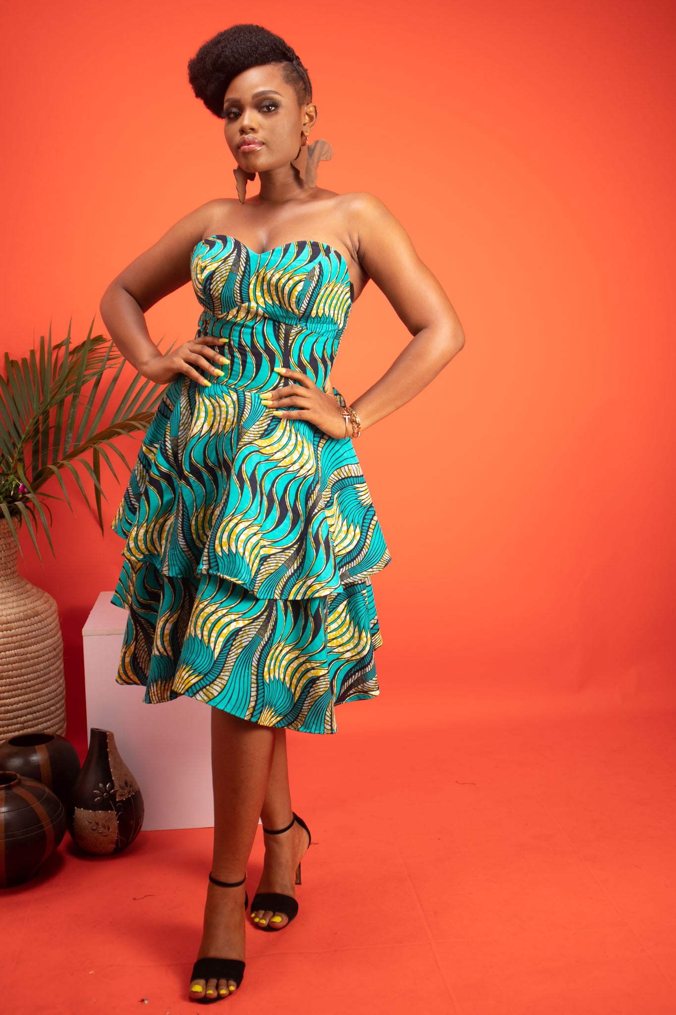 Temi African Print Ankara Layered Dress, Blue