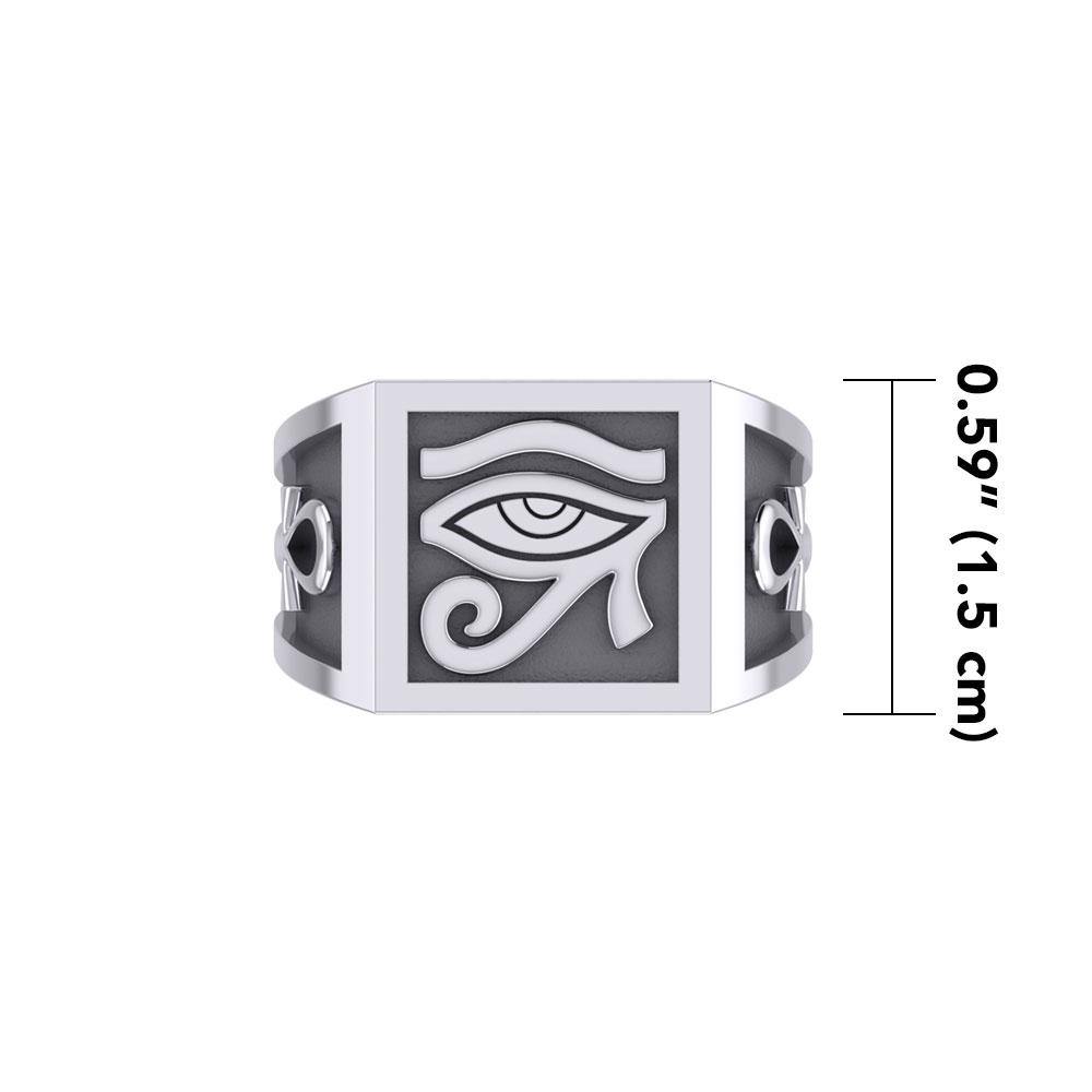 The Eye of Heru and Ankh Silver Signet Men Ring TRI1980
