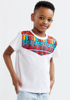 Haji Kids&#39; Unisex African Print T-shirt (White/Rainbow Tribal)
