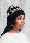 Adom African Print Knit Beanie Hat (Black Tan Batik)