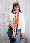 Seda African Print Knit Scarf (Cream Orange Kente)