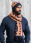 Seda African Print Knit Scarf (Cream Orange Kente)