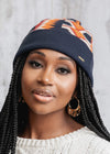 Adom African Print Knit Beanie Hat (Cream Orange Kente)