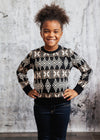 Oma African Print Kids&#39; Sweater (Black Tan Batik)