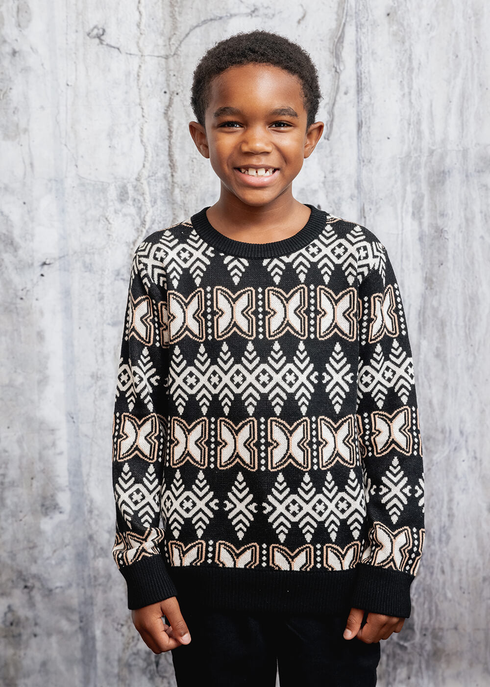 Oma African Print Kids' Sweater (Black Tan Batik)