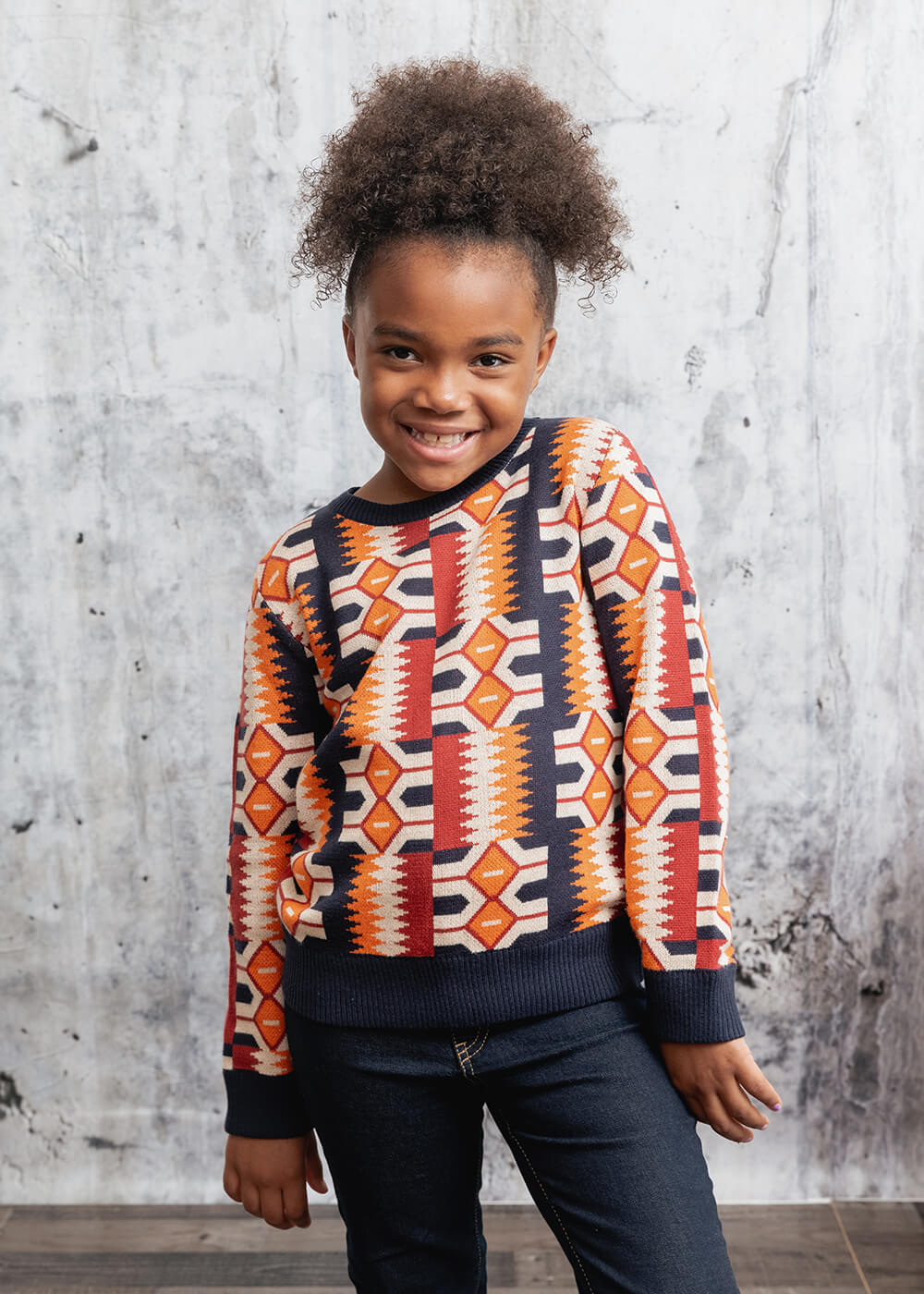 Oma African Print Kids' Sweater (Cream Orange Kente)