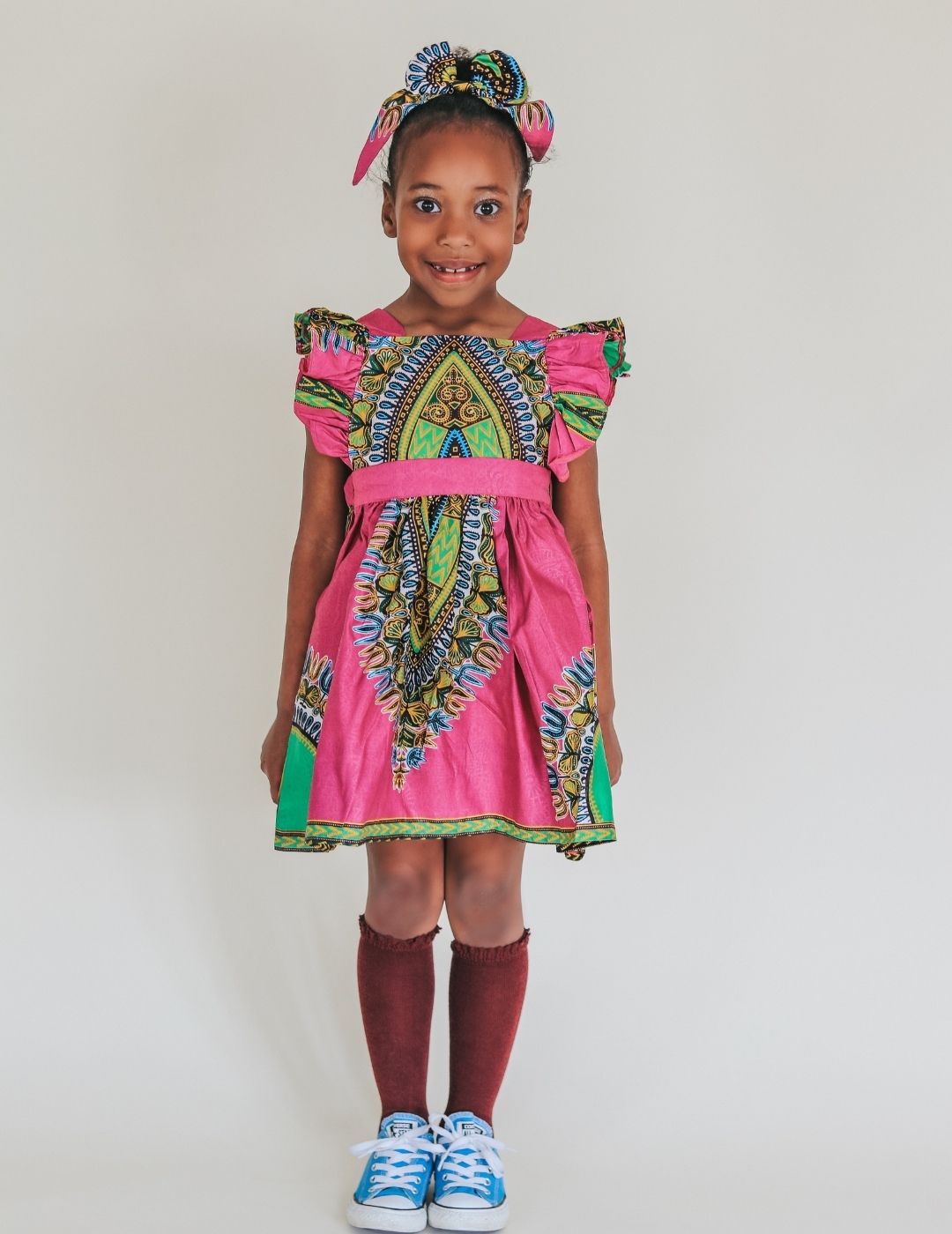 Elisa Dashiki African Print Dress - Pink