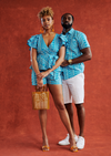 Keyon African Print Button-Up Shirt (Sky Blue Mudcloth)