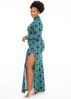 Ayaba African Print Stretch Gown (Green Adinkra)
