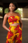 Zarina African Print Strapless Crop Top (Red, Yellow)
