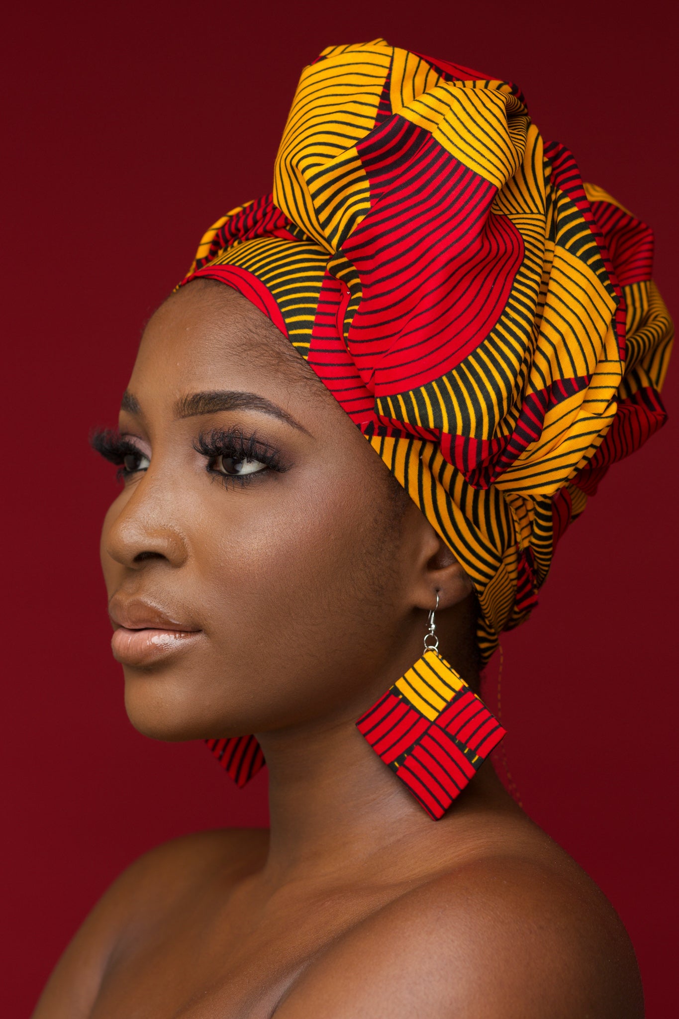 Zarina African Print Head Wrap & Earrings Set