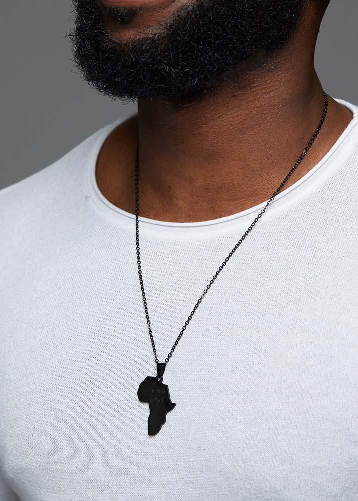 Adinkra Africa Map Black Necklace - Humility and Strength Symbol