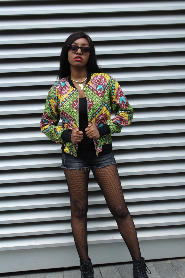 African Bomber Jacket in Gold African Print