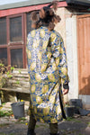 African Coat in Gold Blue Ankara Print - African Trench Coat - Festival Clothing