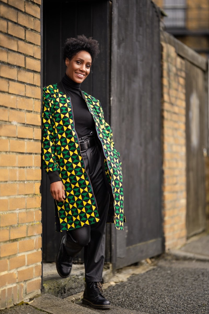 African Coat in Green Ankara Print - Festival Clothing