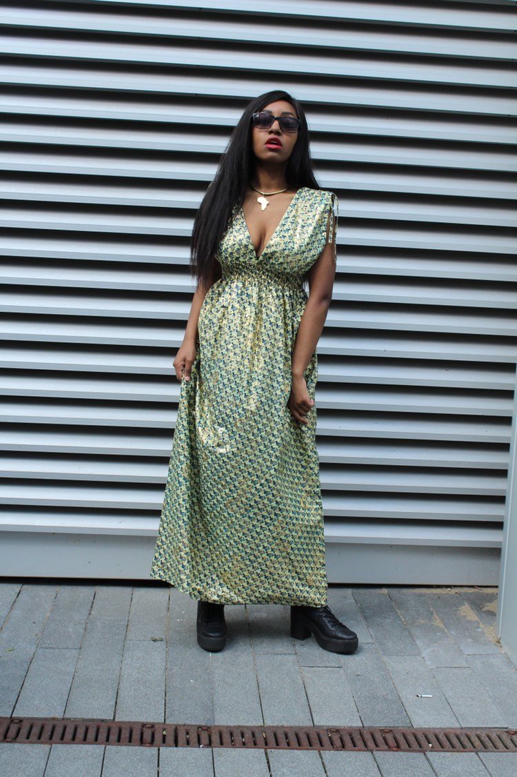 African Dress in Gold Ankara Print - Festival Dress
