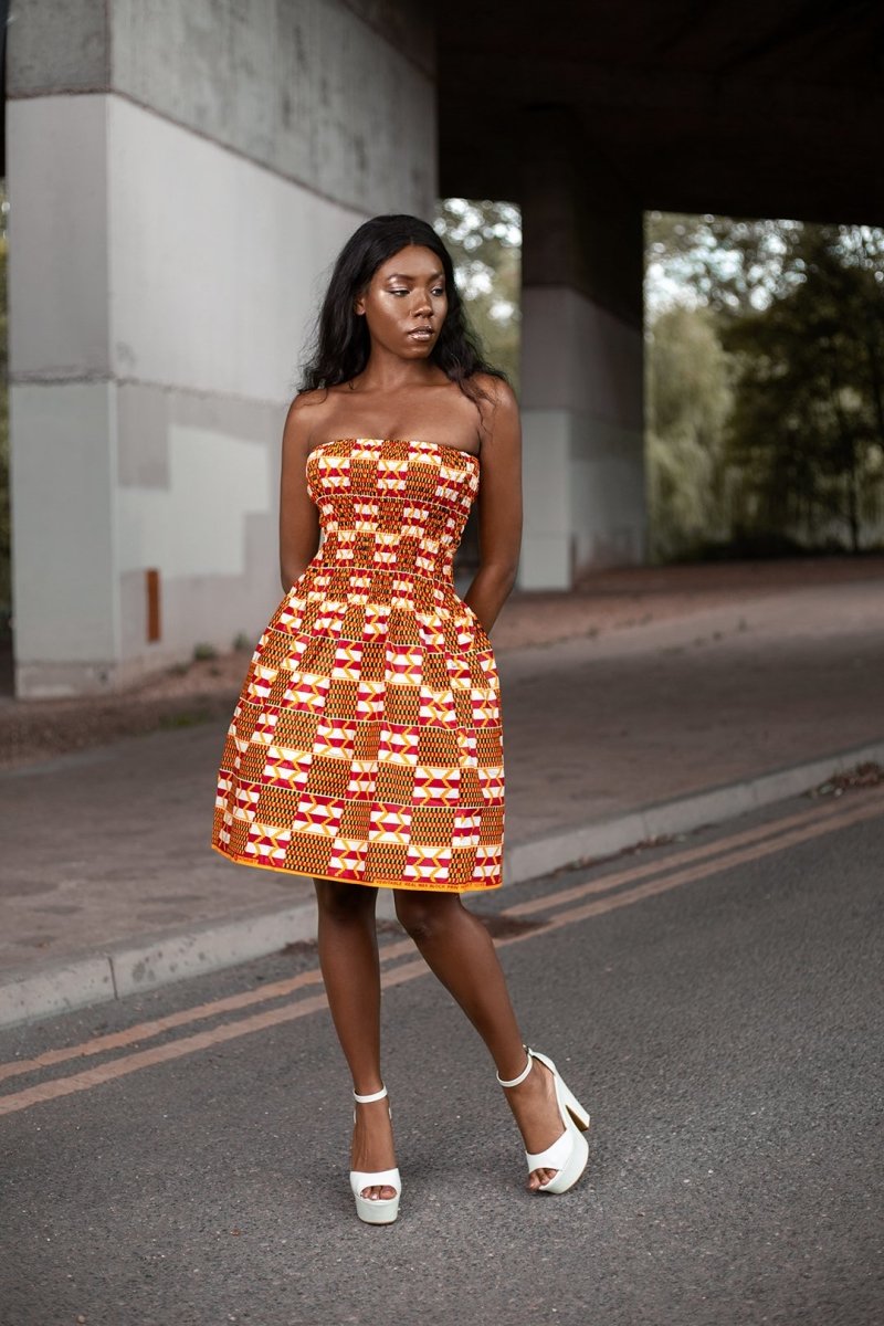 African Dress in Orange Ankara Print