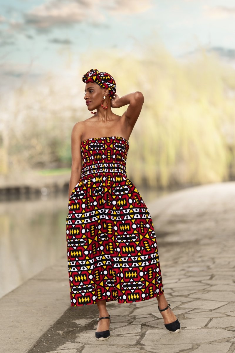 African Dress in Stunning Red Samakaka