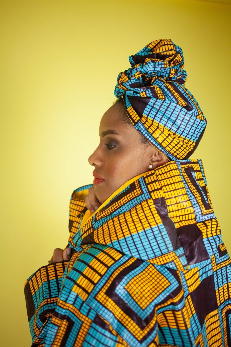 African Headwrap In Electric Blue Kente