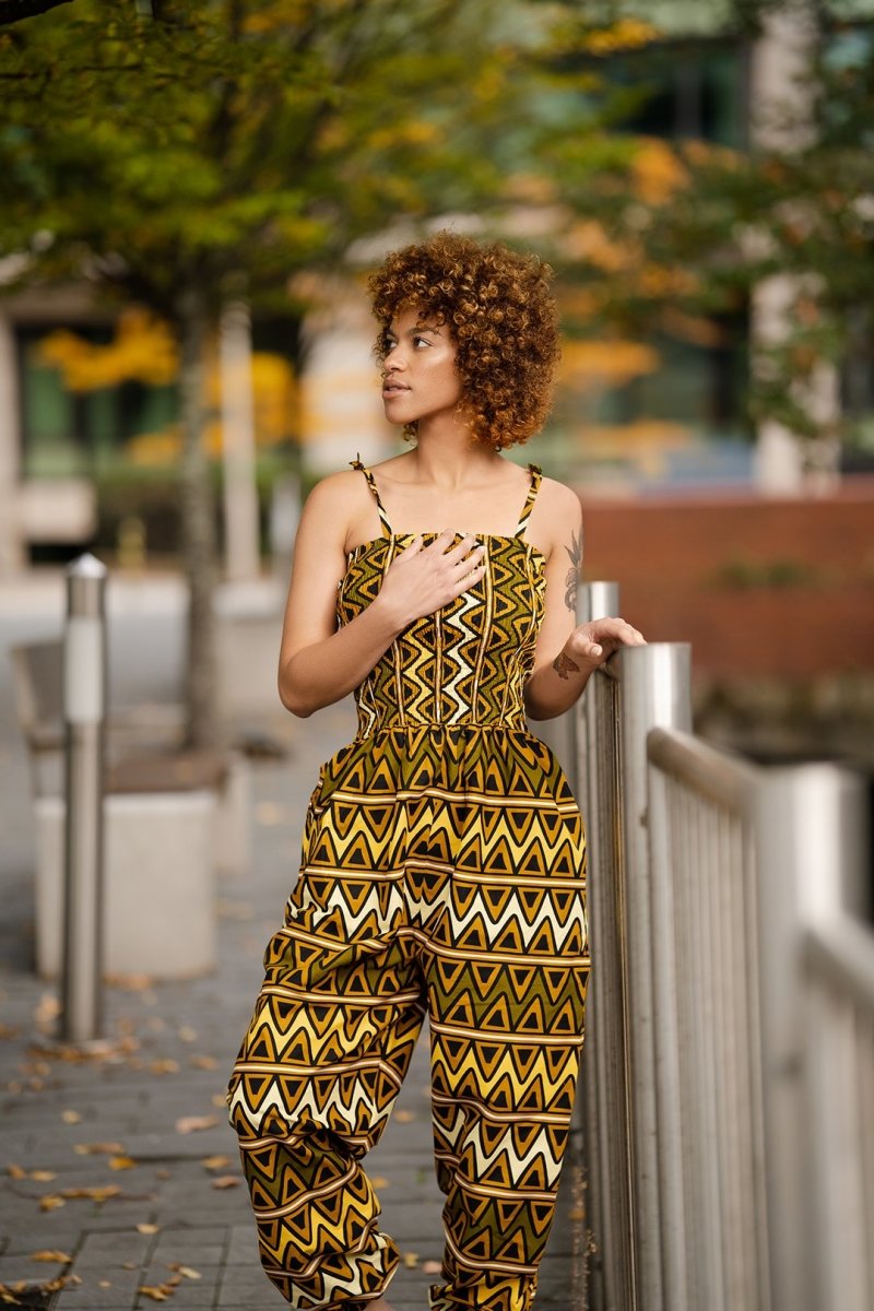 African Jumpsuit In Earthy Mud Cloth