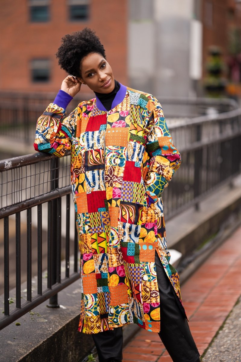 African Print Trench Coat in Patchwork