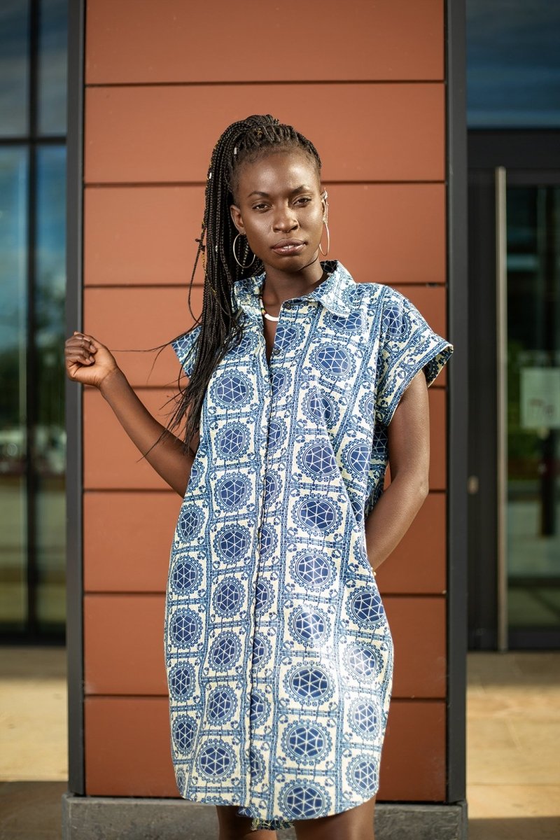 African Shirt Dress In Beautiful Blue Print