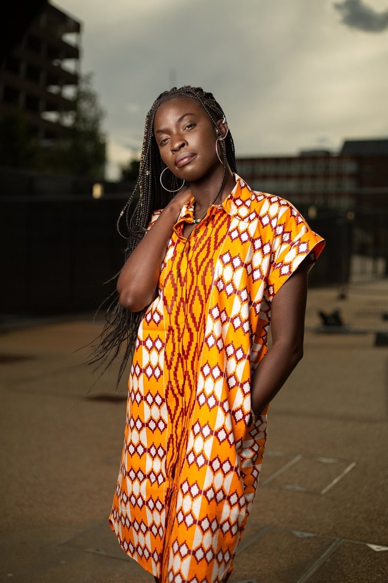 African Shirt Dress In Electric Orange