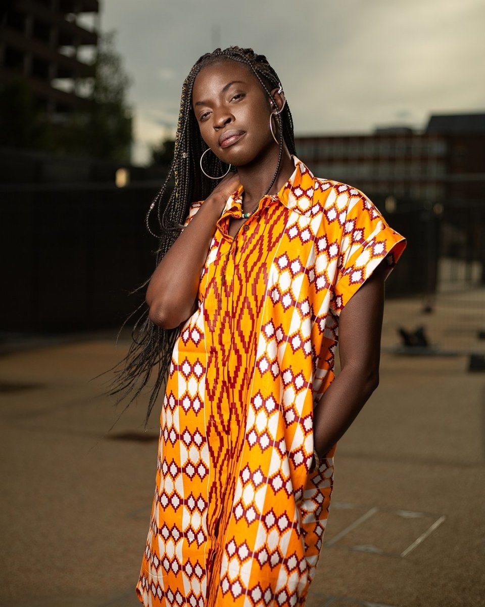 African Shirt Dress In Electric Orange