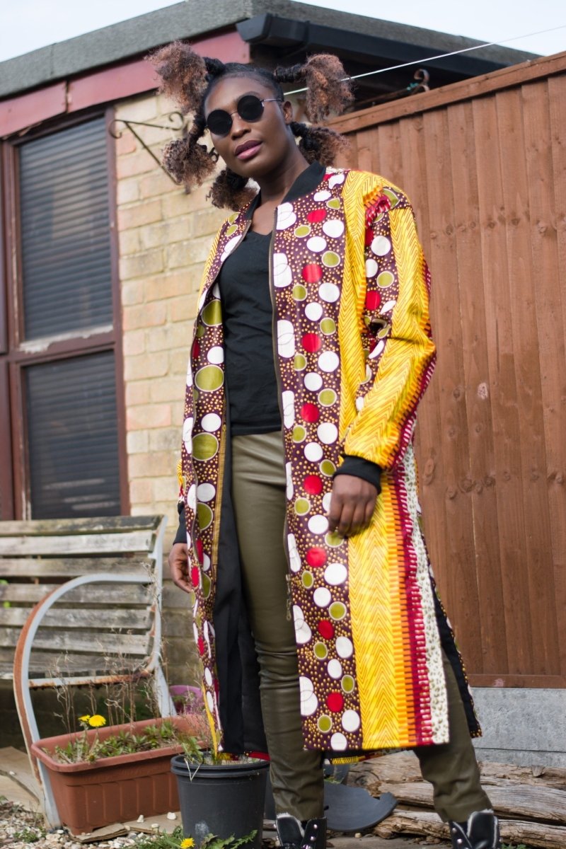 African Trench Coat in Orange Ankara Print - Festival Clothing