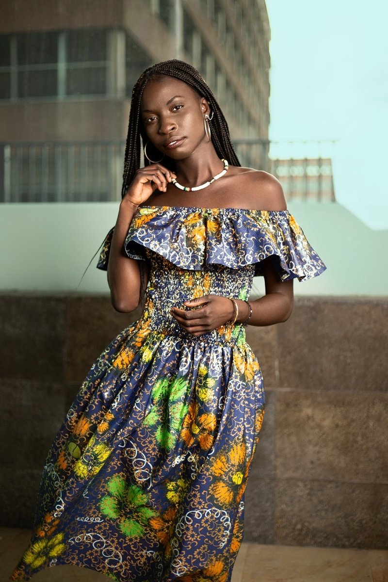 Beautiful African Maxi Dress In Metallic Gold Blue
