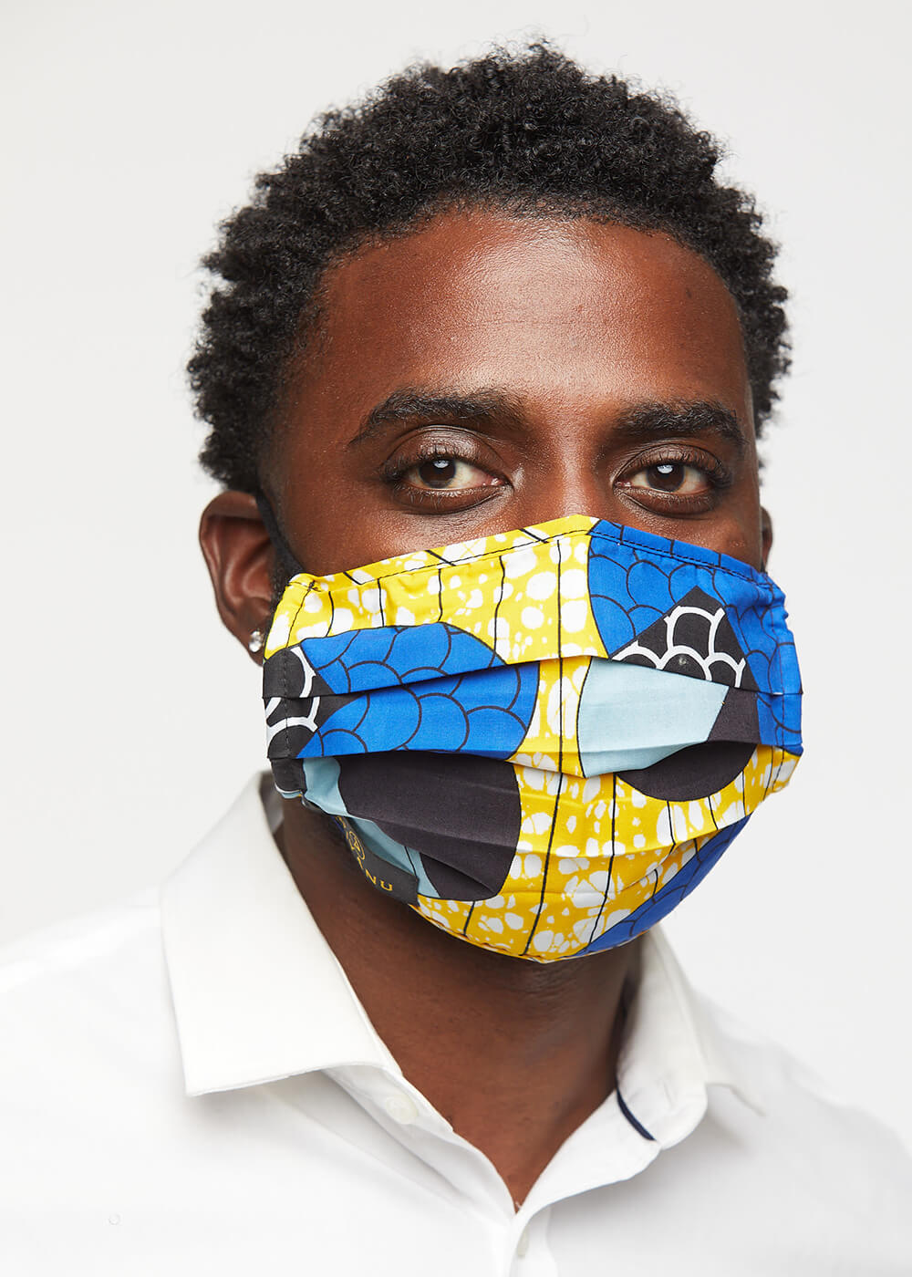 Uzo African Print 2 Layer Reusable Face Mask (Blue Bubbles on Yellow)