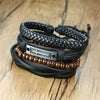 4Pcs Braided Cross PU Adjustable Leather Bracelet Set for Men - Black, Brown