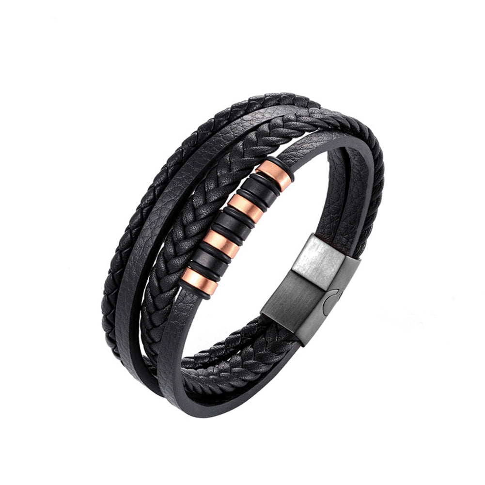 19cm Men's Multilayer Braided Rope Faux Leather Bracelet - Copper