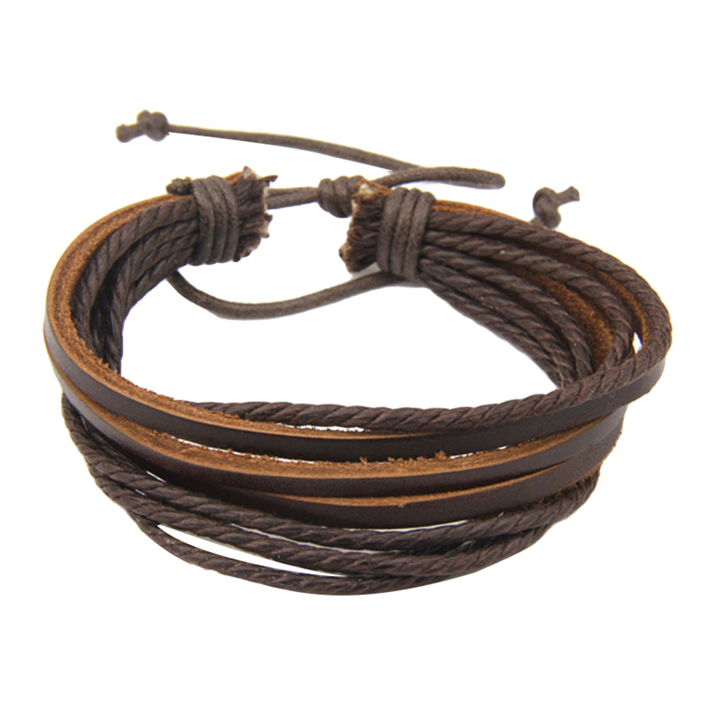 Unisex Multi-layer Faux Leather Braided Rope Bracelet - Black, Brown