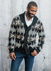 Aren African Print Button-Up Cardigan Sweater (Black Tan Batik)