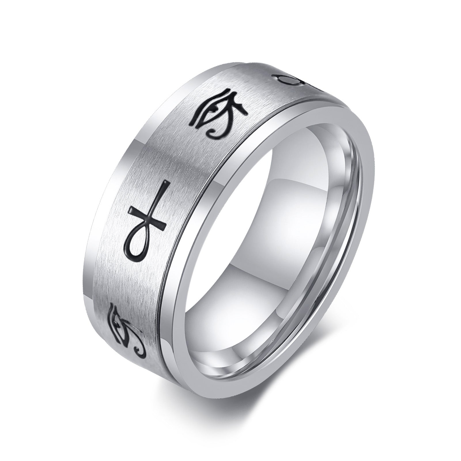 Kemite Eye of Heru Ankh Spinner Fidget Ring for Men - Stainless Steel