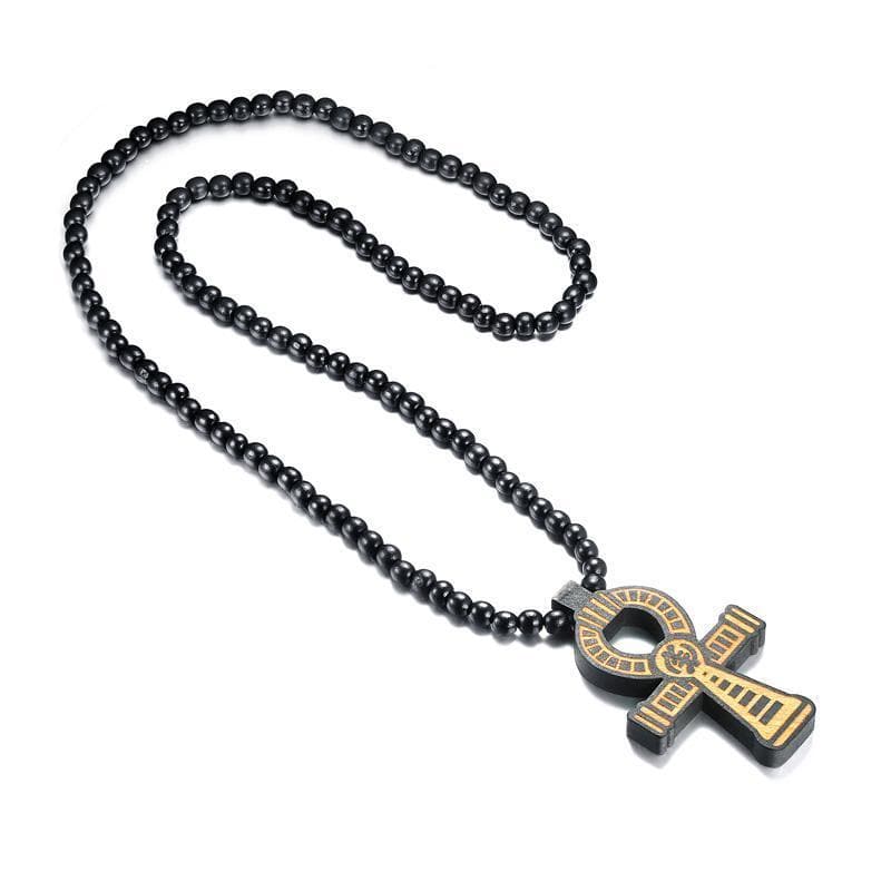 Amazon.com: Bitter Sweet Store Mens Wood Ankh Cross Egyption African Symbol  Wooden Bead Chain Necklace Brown