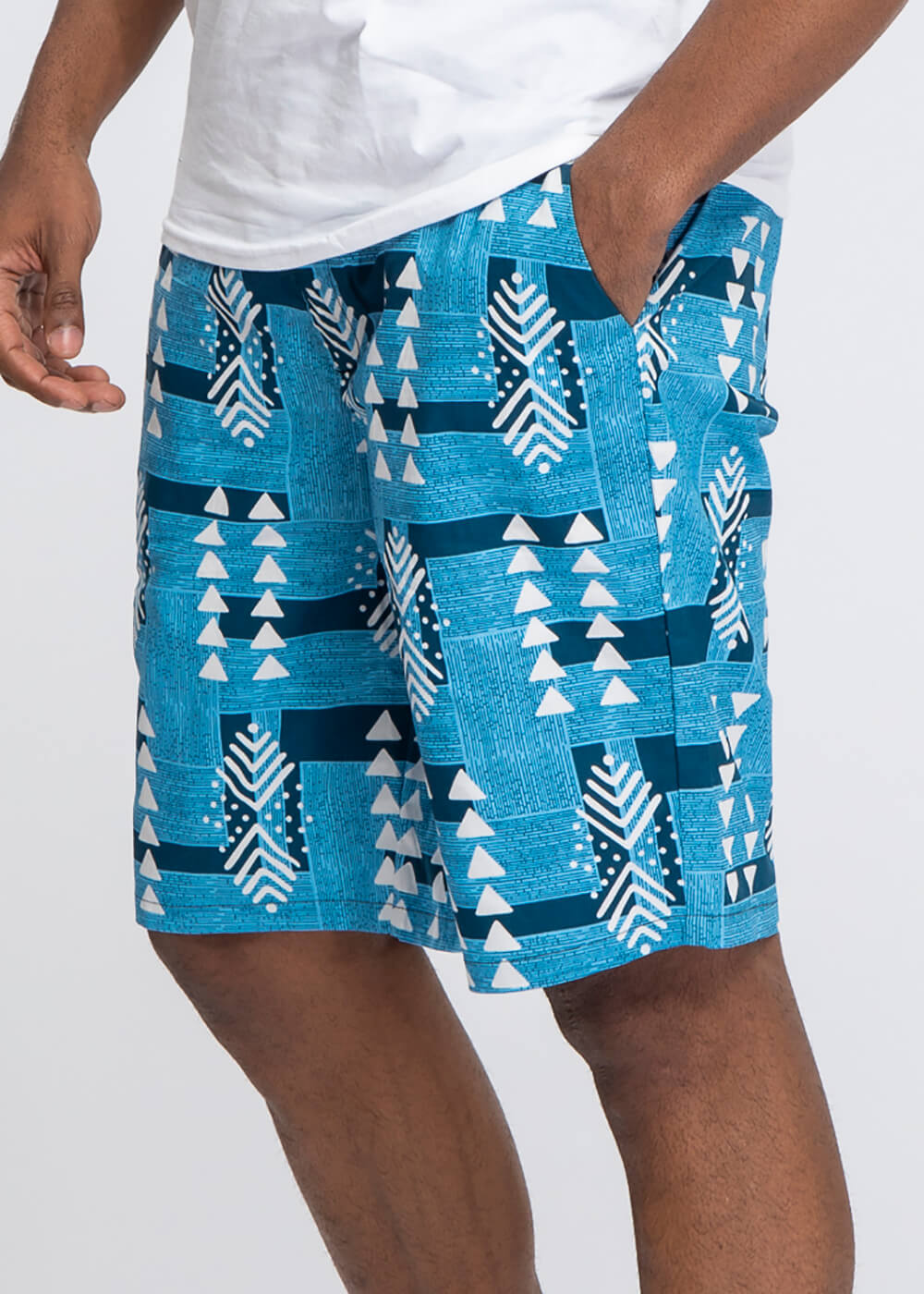 Debare Men's African Print Shorts (Navy White Mudcloth)
