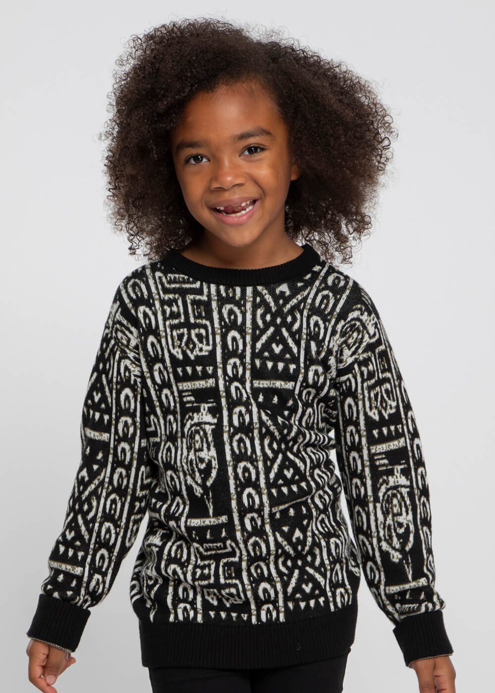 Oma Kids' African Print Sweater (Black White Tribal)