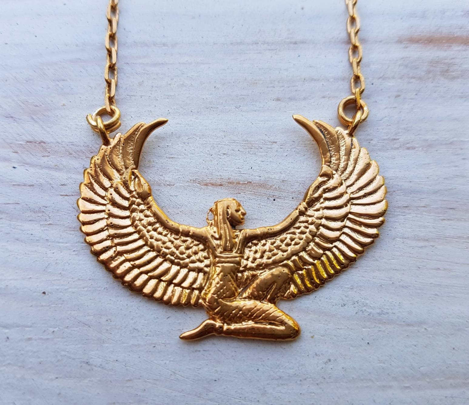 Gold Dipped Auset Ma'at Egyptian Goddess Isis Necklace - Small
