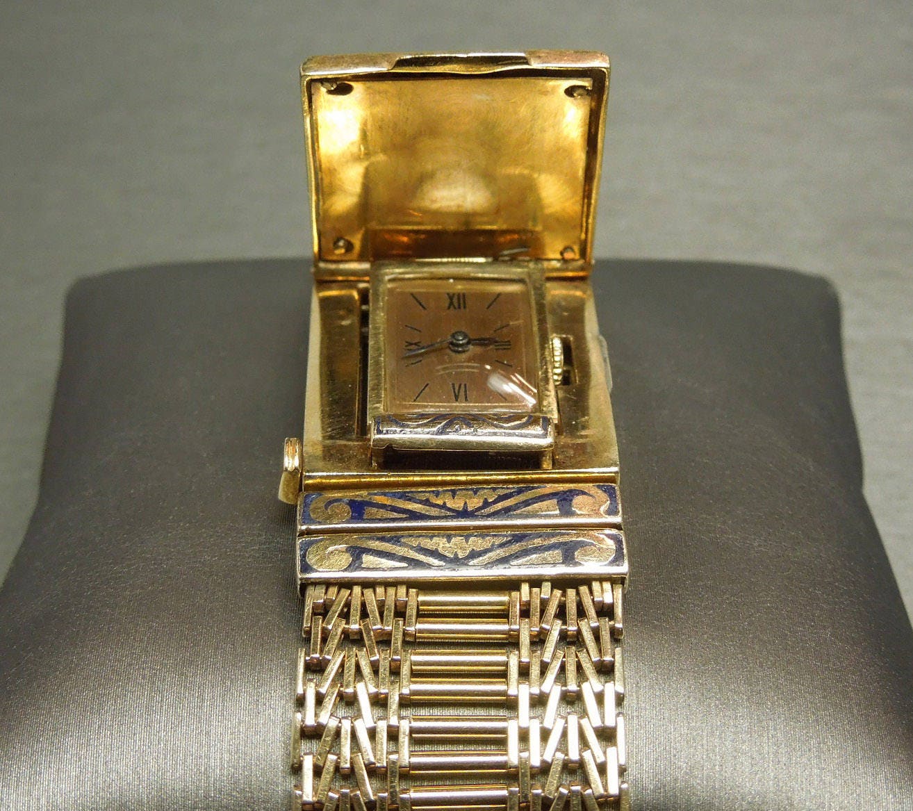 Vintage Circa 1950 14K Gold Custom-Made Egyptian Revival Watch Bracelet