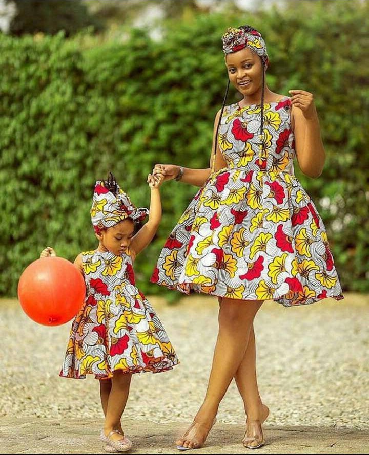 Ankara Mother and Daughter Dress with Matching Head Wrap