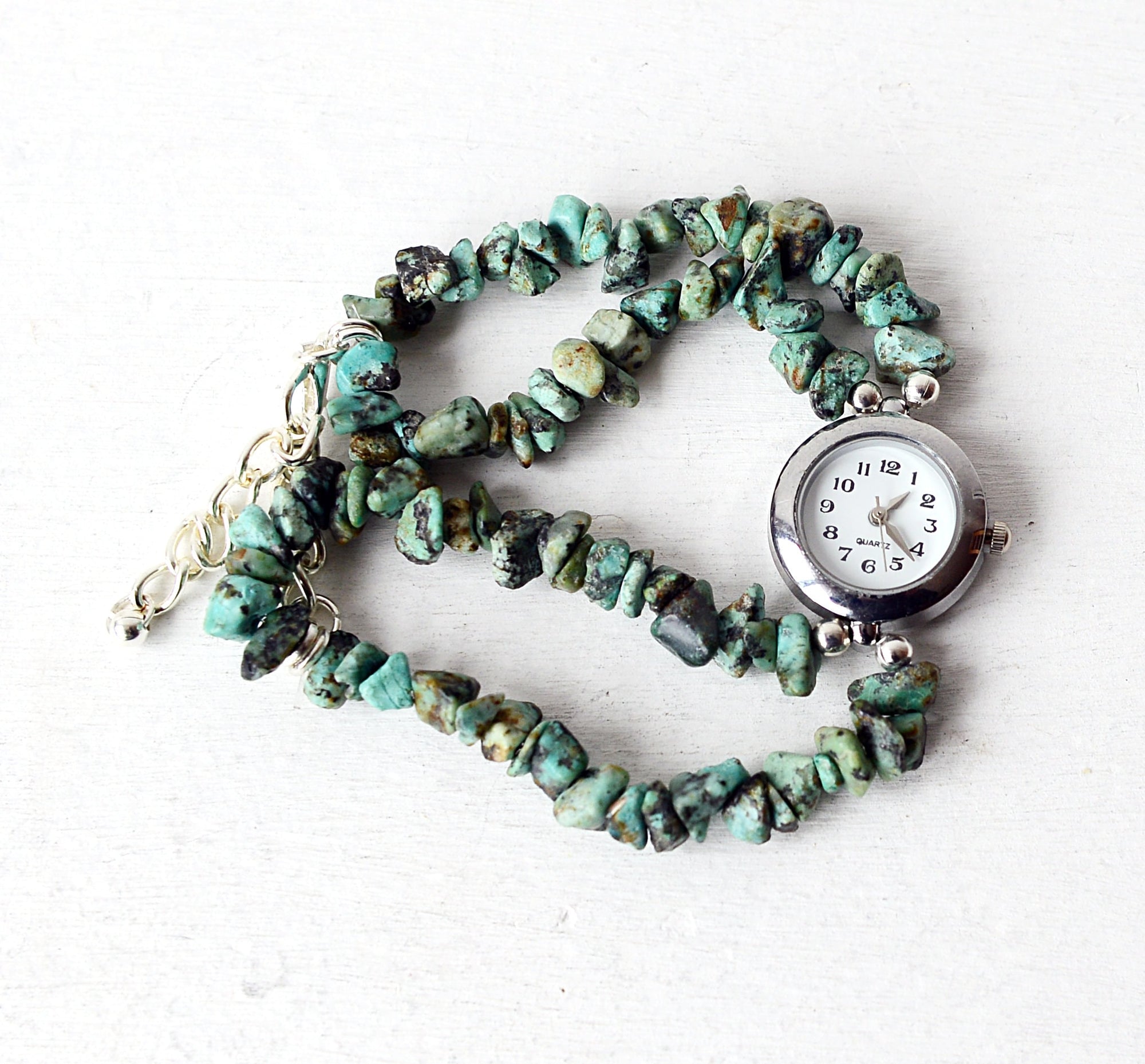 African Turquoise Double Bracelet Quartz Watch
