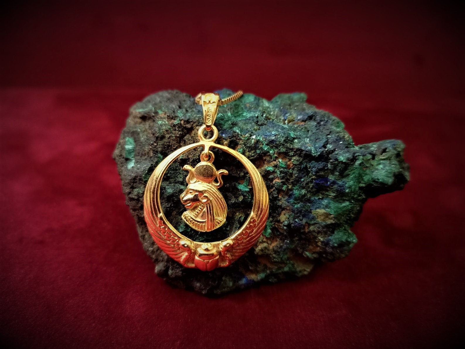 Ancient Kemite Real Gold Goddess Sekhmet Pendant & Necklace