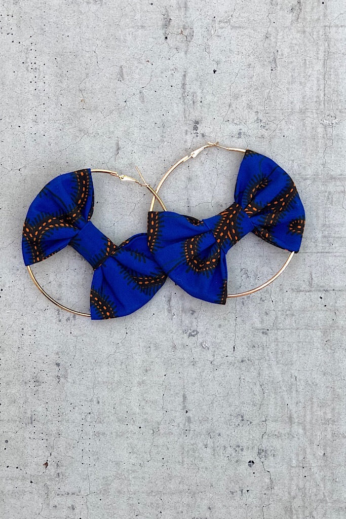 Blue Bowtie Hoop Earrings