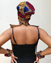 African Ankara Multi Strands Statement Rope Choker Necklace (Red, Orange, Blue)